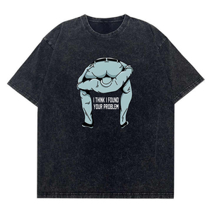 2025 Unisexx camiseta lavada Creo que encontré tu problema cita humorística divertida camiseta gráfica de dibujos animados - Product Image 1