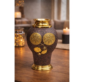 Premium Antique Brown & Gold Flower Vase | Handcrafted <b>Textured</b> Decorative Pot with Floral Metal Work for Home Decor - Product Image 1