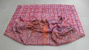 Hand Block Print Kantha <b>Quilt</b> Reversible Hand-Stitched Cotton <b>Throw</b> Floral Print Cotton Bedspread - Product Image 4