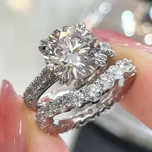 Moissanite Engagement <b>Ring</b> <b>925</b> <b>Silver</b> Wedding <b>Ring</b> Luxury Round Cut Diamond Look Bridal Jewelry Women - Product Image 1