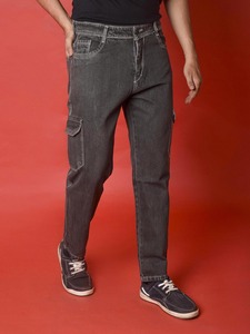 Jean en denim tissé noir mi-lourd pour homme, coupe décontractée, jambe large, extensible, élégant et écologique – Disponible en ligne - Product Image 6