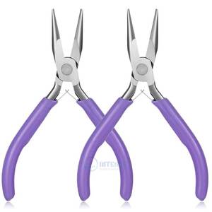 Purple Stainless Steel Mini Needle Nose <b>Pliers</b> <b>Set</b> 2pcs Jewelry Chain Nose Small Craft Tool Smooth Jaw Comfort Grip Wire Bending - Product Image 1