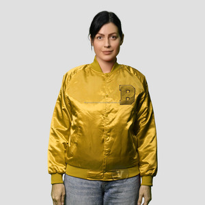 แจ็กเก็ตเบสบอลผ้าซาตินปักสีทองสำหรับเด็กนักเรียนหญิงและชาย - Product Image 3