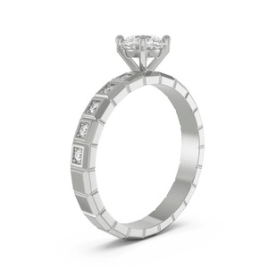 แหวนหมั้นเพชรทรงกลม 0.51 กะรัต ทองคำขาว 14K ฝังเพชรแบบ Pave Band เครื่องประดับสั่งทำพิเศษ - Product Image 2