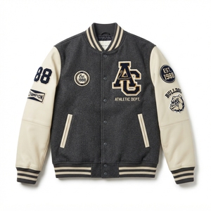 Blouson universitaire personnalisé en laine avec manches en cuir PU, vente en gros OEM ODM, pour homme, style vintage Letterman, veste bomber décontractée - Product Image 5
