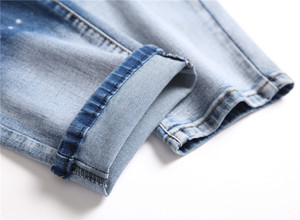 Light Blue Mid Waist Men's <b>Jeans</b> Casual Stretch Hole Tie-Dye Pencil Pants Street Slim Fit Mens Ripped <b>Jeans</b> - Product Image 6