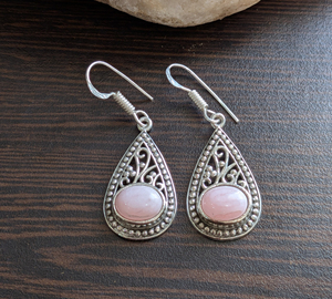 Pendientes Colgantes Boho de Plata de Ley 925 con Ópalo Rosa para Mujer, Pendientes de Aro en Forma de Lágrima Hechos a Mano, Joyería Clásica para Bodas - Product Image 5