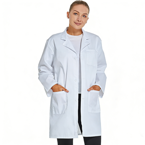 Blouse de laboratoire blanche tissée pour femmes, coton et polyester, uniforme d'hôpital, 3 poches, fermeture à boutons-pression, blouse médicale pour médecin - Product Image 1