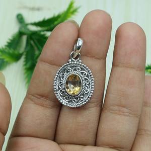 Pendentif ovale vintage en argent sterling 925 avec pierre précieuse citrine jaune naturelle |   Bijoux en filigrane faits à la main |   Bijoux en argent en gros - Product Image 5
