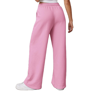 Pantalon de survêtement rose pour femme, coupe large, taille haute, en coton élastique, décontracté, longueur intégrale, avec poches - Product Image 6