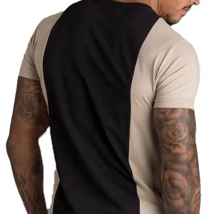 T-shirt décontracté pour homme à manches courtes, col rond, coupe ajustée, bicolore, 100 % coton, tissu tricoté infroissable, design uni - Product Image 2