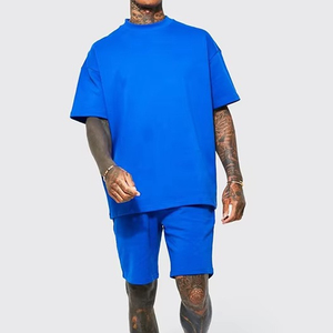 Conjuntos de pantalones cortos personalizados para hombre de alta calidad, 100% algodón, conjunto de verano de 2 piezas, logotipo personalizado, camisetas de cuello redondo extragrandes, pantalones cortos con cordón para hombre - Product Image 6