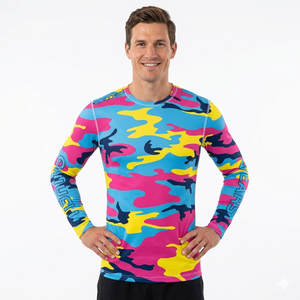 Custom Pink Blue Yellow Camo Fishing Shirt Men Long Sleeve UV Protection UPF 50+ Breathable Quick Dry Sublimation Performance - Product Image 1