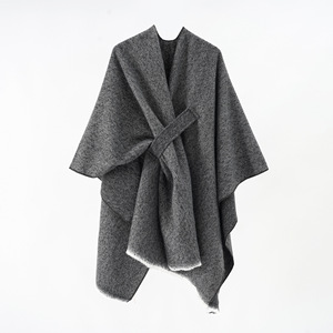 Classic Gray Polyester Women's Long Ruana Shawl - Product Image 1