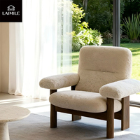Fauteuil lounge en tissu Teddy avec structure en bois massif de style nordique, fauteuil d'appoint moderne du milieu du siècle, canapé simple pour salon, fauteuil de détente