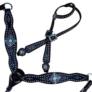 Silla de Montar Occidental de Cuero Natural Suave con Cristales Negros, Cómoda, Ligera, Duradera, Color Personalizado para Caballo - Product Image 1