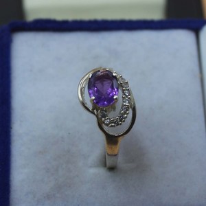 Bague en améthyste naturelle, argent sterling, pierre précieuse ovale, bague de fiançailles, bague de promesse, pierre de naissance de février, cadeau pour elle - Product Image 2