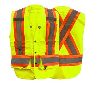 เสื้อกั๊กนิรภัยสะท้อนแสงสีเหลืองส้ม ระดับ 1 สำหรับงานภาคสนาม พร้อมกระเป๋าและสายรัดปรับได้ - Product Image 5