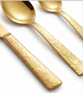 <b>Golden</b> Hammered Finish Flatware <b>Set</b> Matte Polish Modern Design Dishwasher Safe Metal <b>Cutlery</b> For Wedding And Home Use - Product Image 2