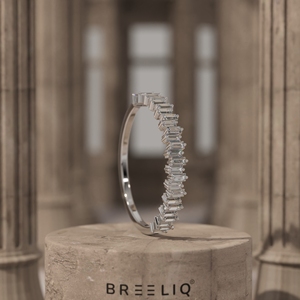 Anillo de Oro Sólido de 14K con Diamantes Cultivados en Laboratorio, Estilo Corona, Barra Vertical, Apilable, Anillo de Boda, Joyería de Diseño - Product Image 1