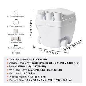Pompa per lavatoio industriale 1/3 HP 120 Volt 1750 GPH con prevalenza 18 piedi, sistema di pompaggio per lavanderia in rame per impieghi gravosi - Product Image 4