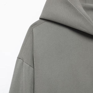 Veste courte à capuche décontractée ample en tissu respirant écologique vintage automne/hiver avec fermeture éclair et couleur unie - Product Image 4