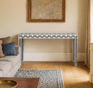 Console d'entrée florale avec incrustation en os, table console élégante pour la décoration intérieure, table console à motif élégant - Product Image 4