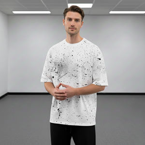 Camisetas de hombre de alta calidad 100% algodón, extragrandes, con efecto de pintura personalizado, logotipo bordado personalizado, corte holgado. - Product Image 2