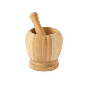 Juego de Mortero y Maja de Madera Natural Hecho a Mano, Recipiente para Moler Hierbas y Especias con Varilla para Moler, para Hierbas, Especias y Ajo de Cocina - Product Image 1