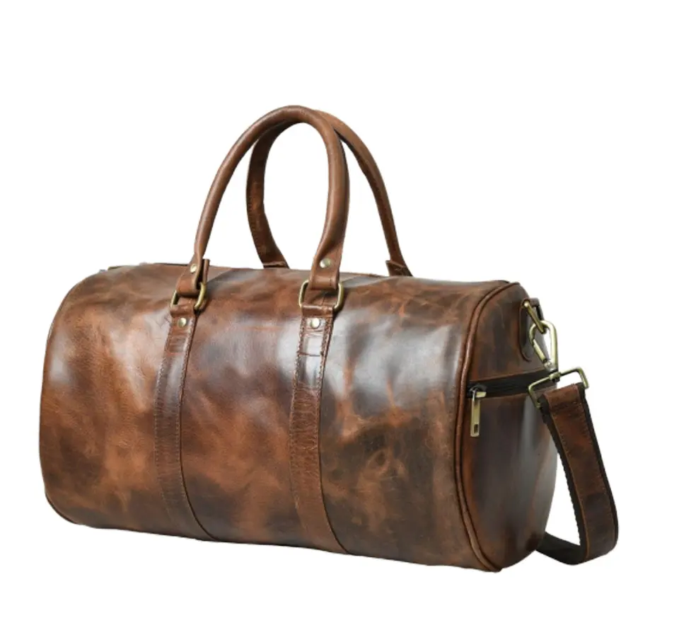 حقيبة من الجلد عالية الجودة بطراز عتيق للسفر من SRS / حقيبة من الجلد واسعة ودائمة للأعمال أو الترفيه