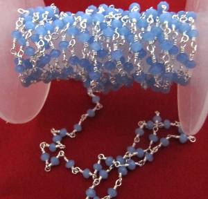 Blue Chalcedony Rondelle 6mm Hydro Quartz Faceted Beaded <b>Rosary</b> Chain - Product Image 4