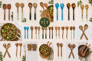 Blue Printed <b>Salad</b> Server (Set Of 2) Pure Wooden Natural New Collection - Product Image 5