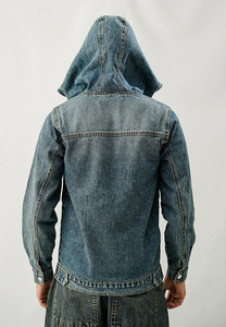 OEM Custom Logo Denim Jeans Winter Hoodie Zipper Up <b>Jacket</b> <b>Pullover</b> Hooded For Men Blank Fall Heavy Jeans Breathable <b>Rain</b> Hoodie - Product Image 4