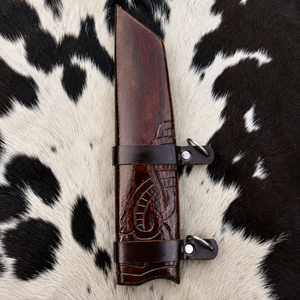 Couteau Viking Seax fait main en acier à haute teneur en carbone, lame fixe, couteau de survie et de chasse pour le bushcraft avec étui en cuir, vente en gros - Product Image 4
