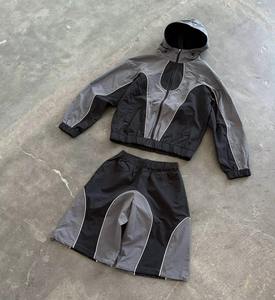 Ensemble short et veste d'été légers personnalisés, coupe-vent respirant à capuche, survêtement imperméable en nylon avec col à capuche - Product Image 1