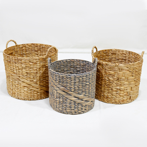 Handwoven Rattan Water Hyacinth Storage <b>Basket</b> Round Wicker Organizer with Handles <b>for</b> Laundry Nursery <b>Bathroom</b> - Product Image 3