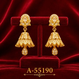 Pendientes Colgantes Jhumka de Aleación de Zinc con Circonita y Coral Chapado en Oro con Corte Esmeralda para Mujer, Ideales para Bodas y Fiestas - Product Image 1