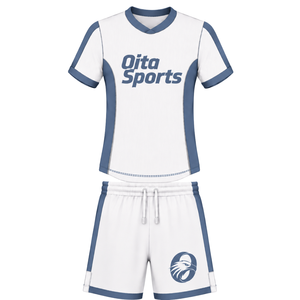 Ensemble short et maillot de rugby blanc et bleu marine, manches courtes, col en V, uniforme d'équipe personnalisé, respirant, pour l'entraînement et le sport - Product Image 1