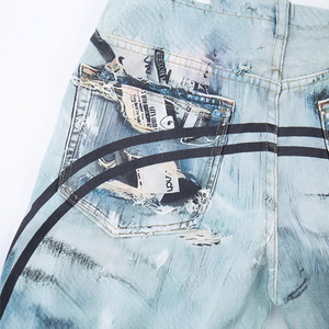 Men's Denim Harem <b>Pants</b> Printed Patchwork Distressed Loose Fit Streetwear High Waist Cotton Summer Style - Product Image 6