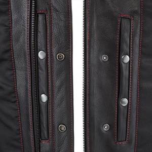 Gilet de moto en cuir 2022 nouveau biker style diamant point rouge noir peau d'agneau véritable gilet de moto en cuir - Product Image 4