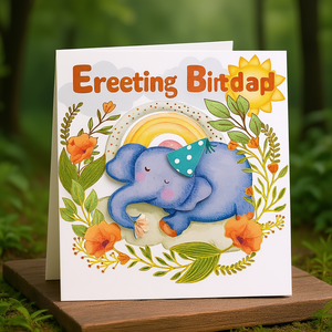 Couronne d'anniversaire à thème éléphant faite à la main avec carte de vœux (en papier) - Product Image 1
