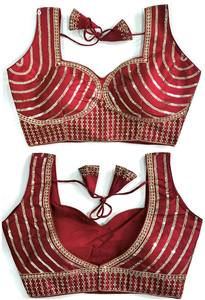 Colección de blusas de seda milanesa de la mejor calidad con trabajo de hilo Zari-Sequence-Thread, patrón de líneas curvas y cuello en forma de corazón a precio de mayorista. - Product Image 2