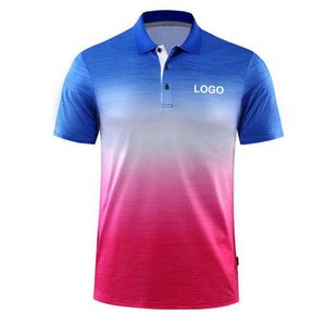 <b>Men's</b> Gradient Color Short Sleeve Polo Shirt Regular Fit Casual Knitted Quick Dry <b>Top</b> with Logo Front - Product Image 4