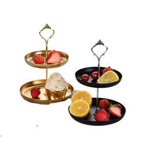 Two Tier Gold Metal Cake Stand Round Dessert Display Reusable <b>Hand</b> Wash Only Use For Cake Stand Home And Wedding Party Decor - Product Image 6