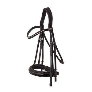 Bridon de dressage en cuir avec détails en strass, noir, équipement d'équitation - Product Image 5