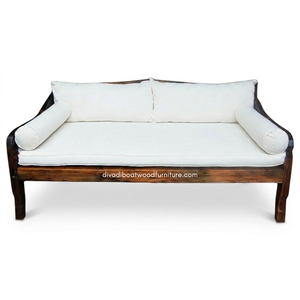 Handcrafted Rustic Sofa <b>Bed</b> with <b>Cushion</b> Included Natural Reclaimed Boat Wood Eco-Friendly Knockdown Living Room Indoor Outdoor - Product Image 1