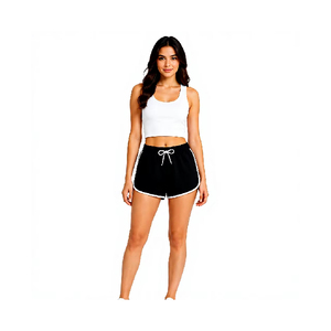 Shorts de course pour femmes Premium Black Dolphin avec bordure contrastée blanche, tissu léger et doux, taille ajustable avec cordon de serrage - Product Image 1