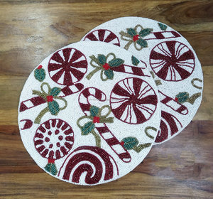 Holly HandWork <b>Beaded</b> <b>Placemat</b> Handmade Christmas Table Mat Round Holiday Charger Plate Festive Dining Table Decor - Product Image 6