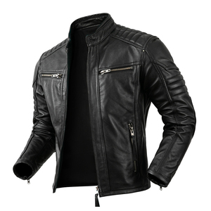 2026 AZORES SPORTS OEM Service Genuine Leather Men's Black Full Sleeve Quick Dry Breathable Eco-Friendly Leather Jacket - Product Image 5