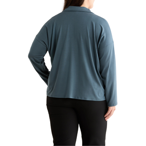 Haut décontracté à manches longues pour femme grande taille avec propriétés anti-plis et respirantes en tissu tricoté polyester/coton modal - Product Image 3